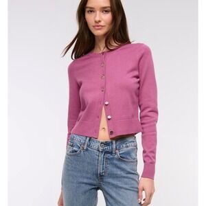Abercrombie & Fitch LuxeLoft Shrunken Crew Cardigan Pink Violet Size Medium